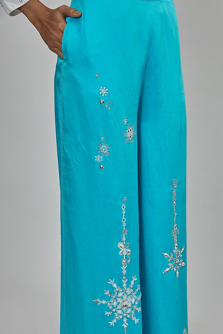 Pop Blue Blended Linen Trousers by Dilnaz Karbhary at Pernia's Pop Up Shop