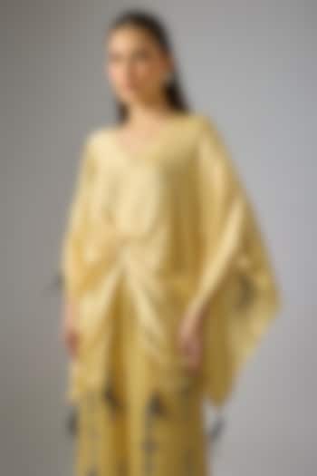 Light Gold Blended Satin Draped Kaftan by Dilnaz Karbhary at Pernia's Pop Up Shop