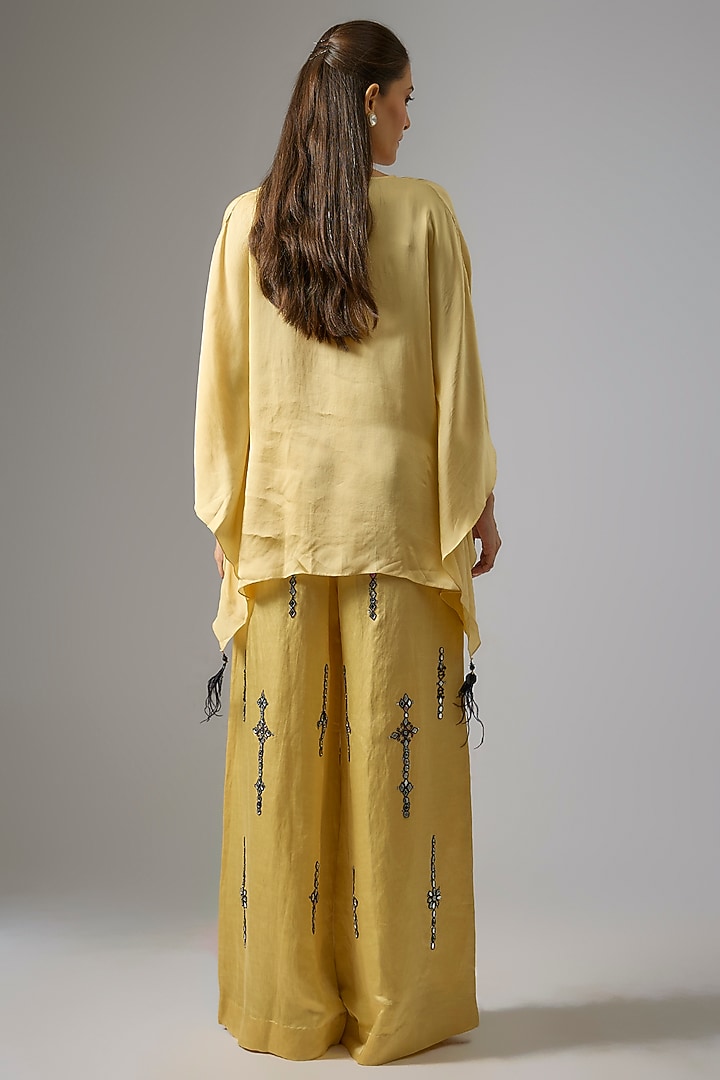 Light Gold Blended Satin Draped Kaftan by Dilnaz Karbhary at Pernia's Pop Up Shop