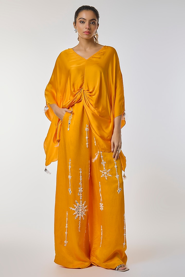 Chrome Yellow Blended Linen Trousers by Dilnaz Karbhary at Pernia's Pop Up Shop