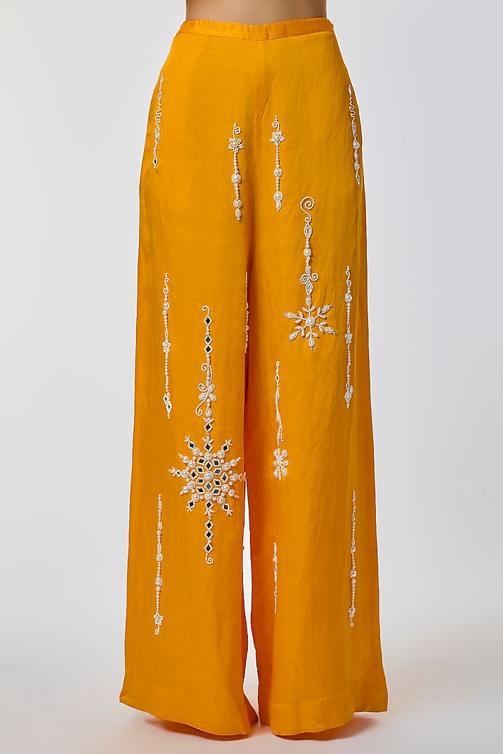 Chrome Yellow Blended Linen Trousers by Dilnaz Karbhary at Pernia's Pop Up Shop
