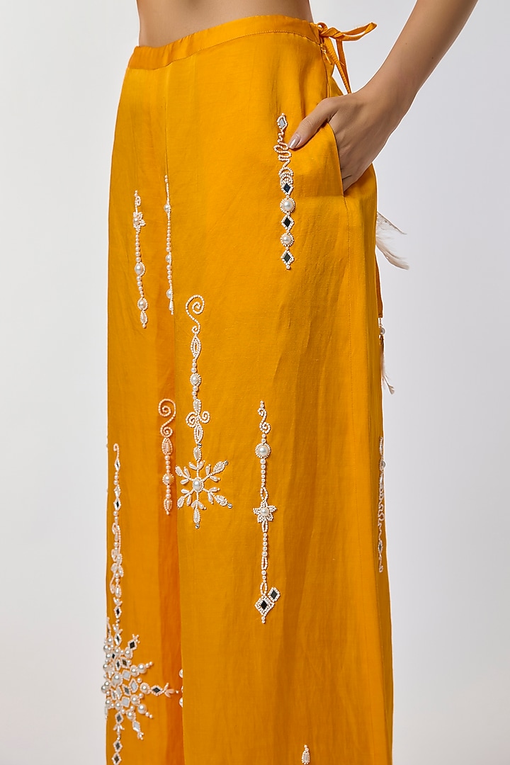 Chrome Yellow Blended Linen Trousers by Dilnaz Karbhary at Pernia's Pop Up Shop