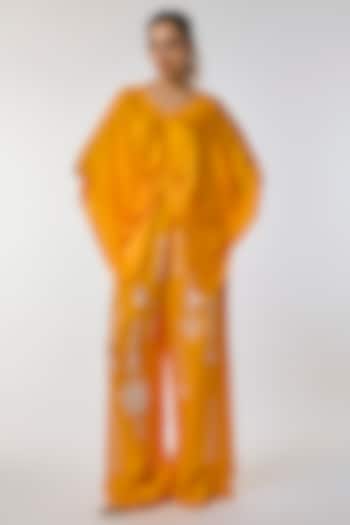 Chrome Yellow Blended Satin Kaftan by Dilnaz Karbhary at Pernia's Pop Up Shop