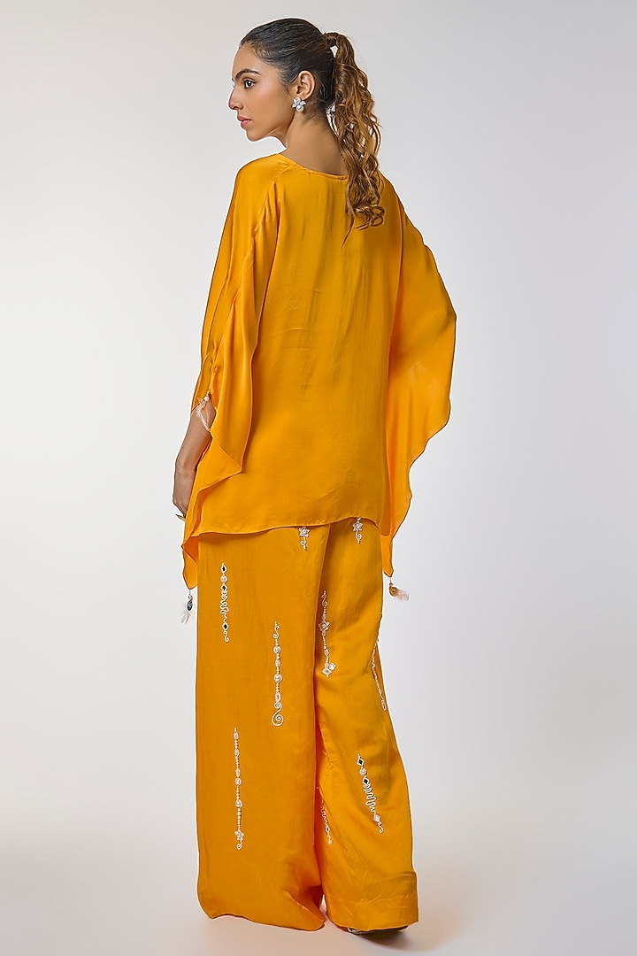 Chrome Yellow Blended Satin Kaftan by Dilnaz Karbhary at Pernia's Pop Up Shop