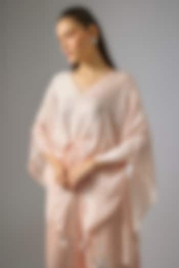 Light Peach Blended Satin Draped Kaftan by Dilnaz Karbhary at Pernia's Pop Up Shop