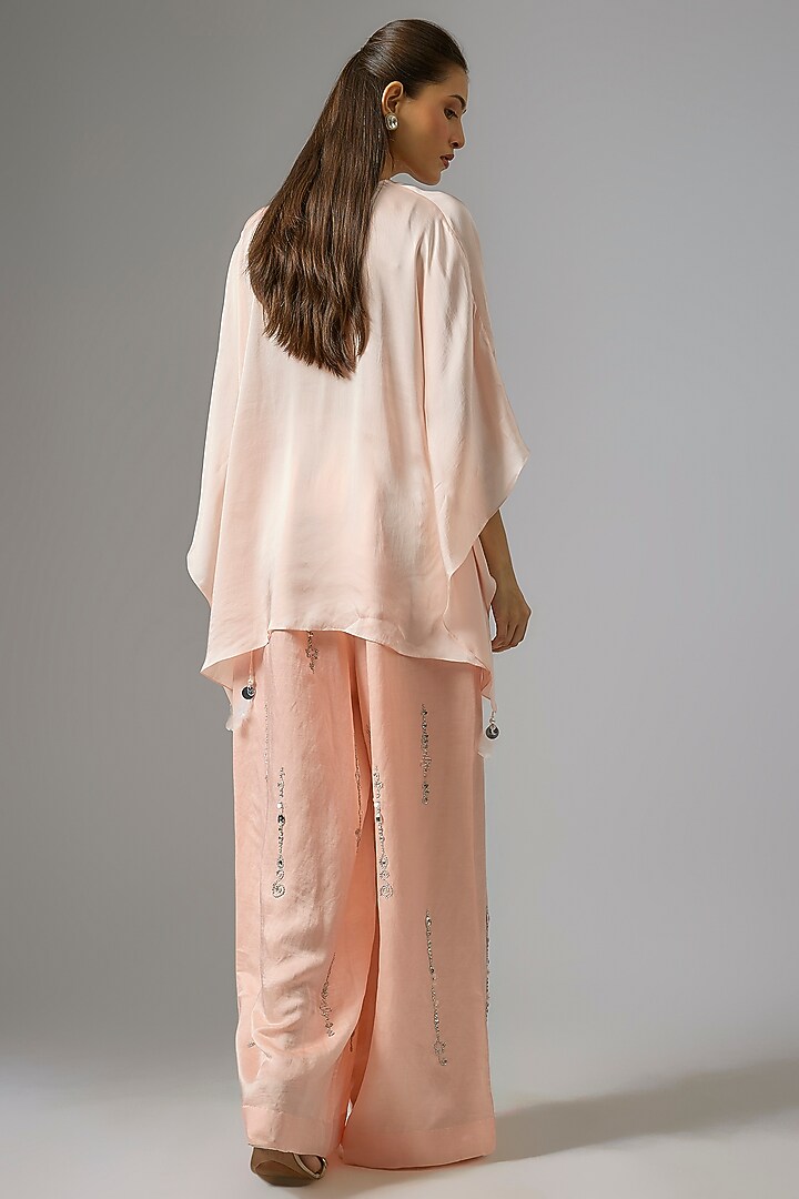 Light Peach Blended Satin Draped Kaftan by Dilnaz Karbhary at Pernia's Pop Up Shop