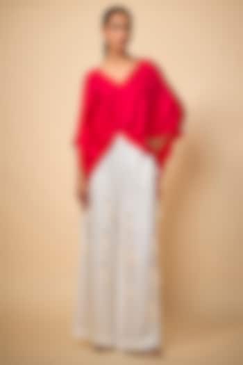 Ruby Red Blended Satin Shirt by Dilnaz Karbhary at Pernia's Pop Up Shop