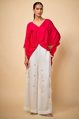 Ruby Red Blended Satin Shirt by Dilnaz Karbhary