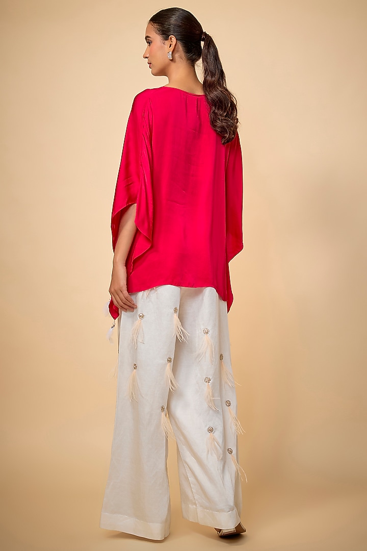 Ruby Red Blended Satin Shirt by Dilnaz Karbhary at Pernia's Pop Up Shop
