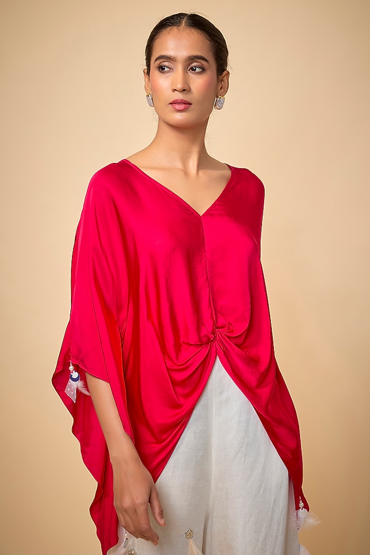 Ruby Red Blended Satin Shirt by Dilnaz Karbhary at Pernia's Pop Up Shop