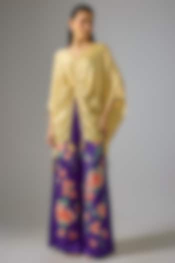 Purple Blended Linen Thread Embroidered Trousers by Dilnaz Karbhary at Pernia's Pop Up Shop
