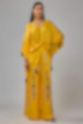 Mango Yellow Blended Satin Kaftan by Dilnaz Karbhary at Pernia's Pop Up Shop
