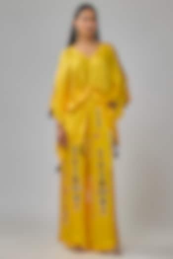 Mango Yellow Blended Satin Mirror Embroidered Trousers by Dilnaz Karbhary at Pernia's Pop Up Shop