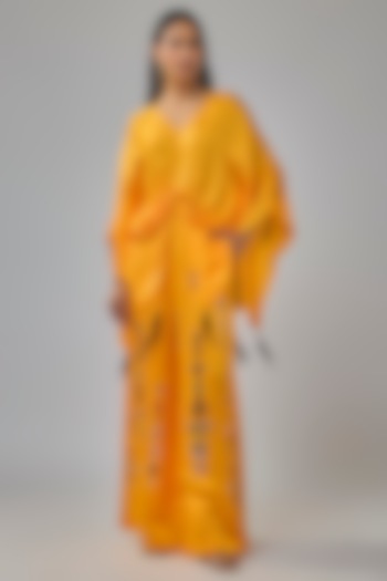 Chrome Yellow Blended Satin Kaftan by Dilnaz Karbhary at Pernia's Pop Up Shop