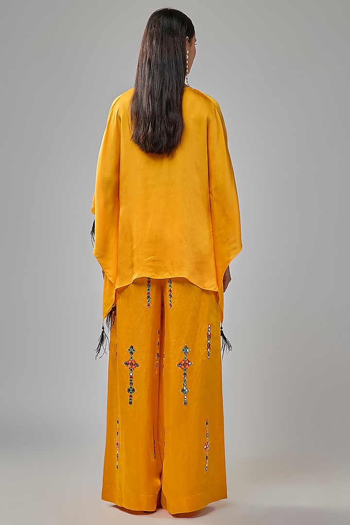 Chrome Yellow Blended Satin Kaftan by Dilnaz Karbhary at Pernia's Pop Up Shop