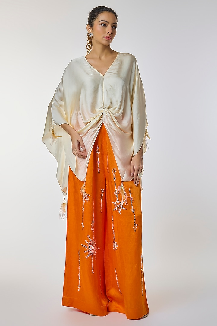 Saffron Blended Linen Trousers by Dilnaz Karbhary at Pernia's Pop Up Shop