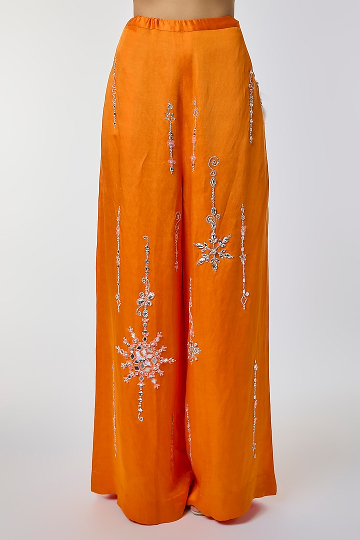 Saffron Blended Linen Trousers by Dilnaz Karbhary at Pernia's Pop Up Shop