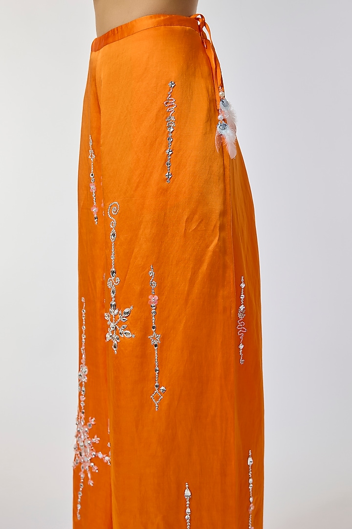 Saffron Blended Linen Trousers by Dilnaz Karbhary at Pernia's Pop Up Shop