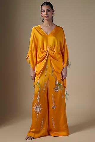 Chrome Yellow Linen Trousers by Dilnaz Karbhary