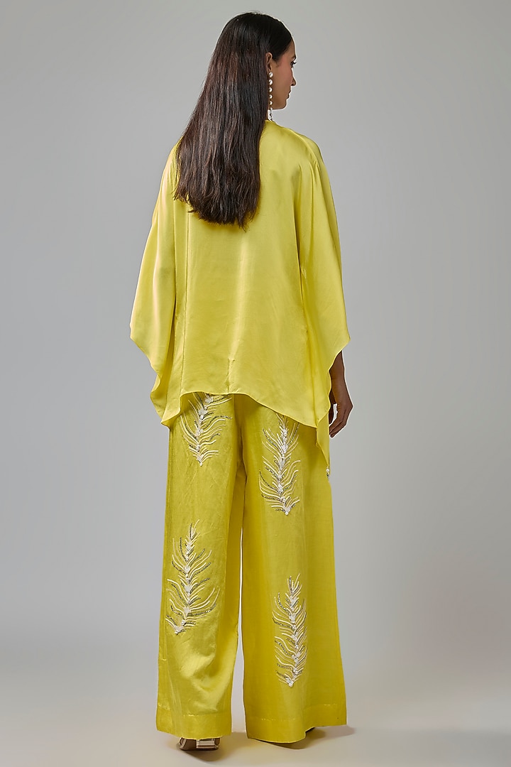 Lemon Yellow Blended Satin Kaftan by Dilnaz Karbhary at Pernia's Pop Up Shop