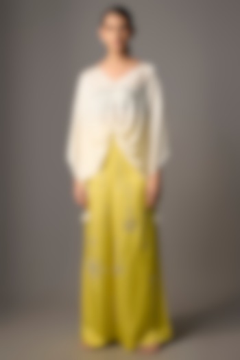 Lemon Yellow Blended Linen Trousers by Dilnaz Karbhary at Pernia's Pop Up Shop