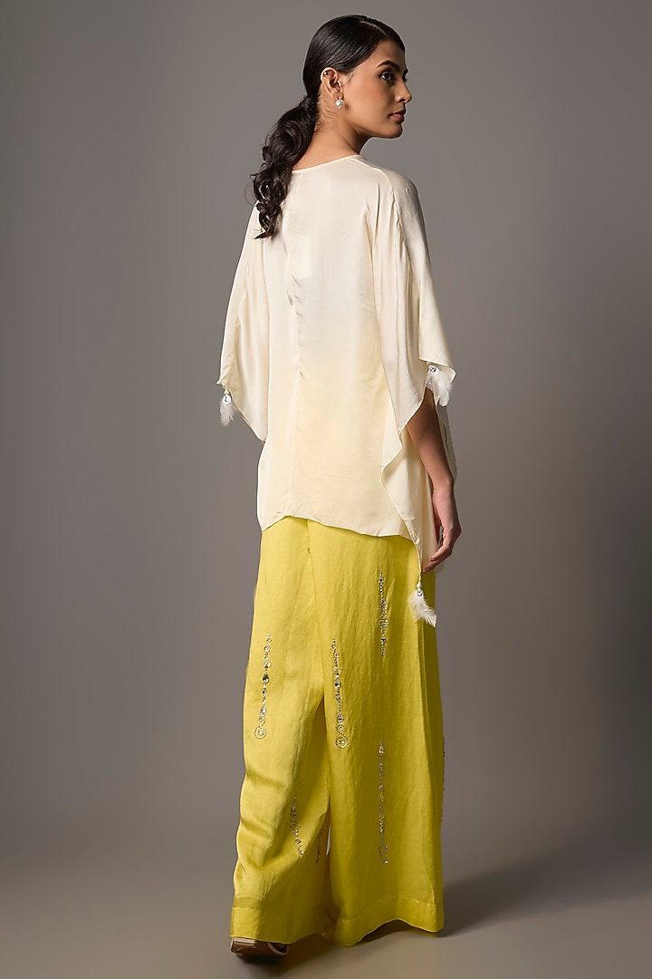 Lemon Yellow Blended Linen Trousers by Dilnaz Karbhary at Pernia's Pop Up Shop