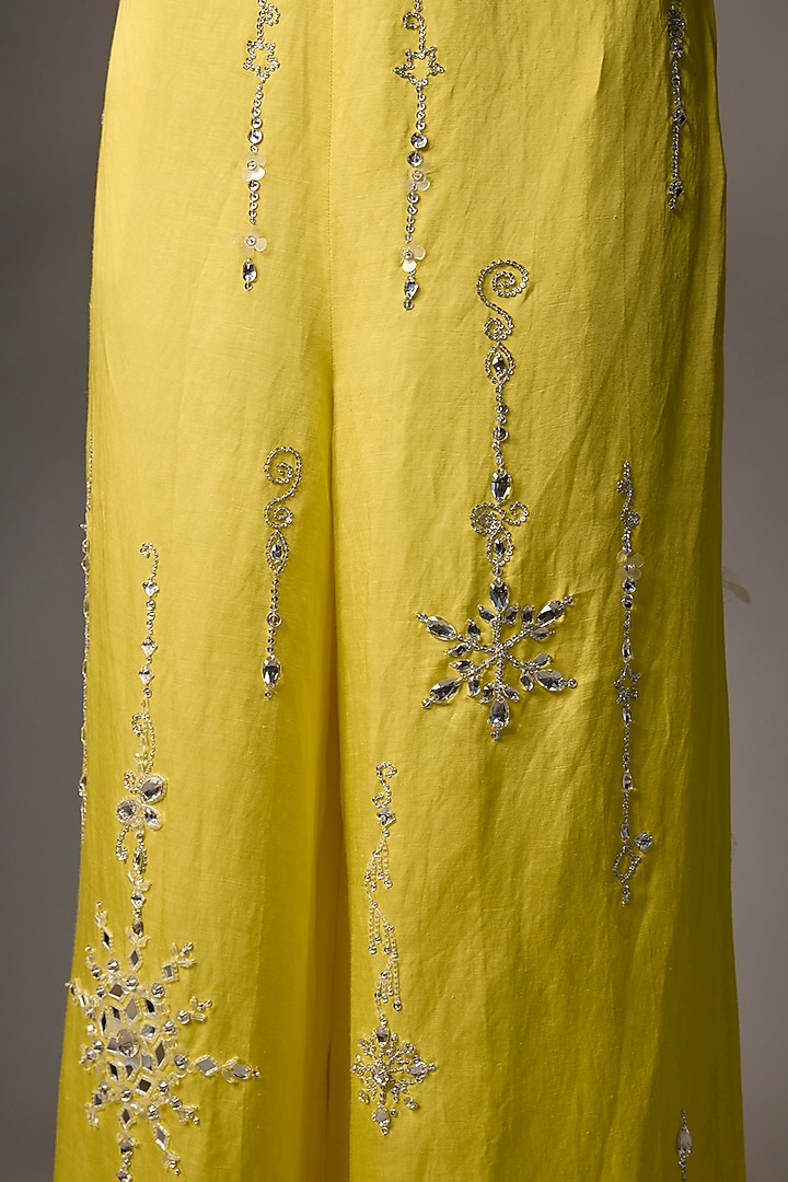 Lemon Yellow Blended Linen Trousers by Dilnaz Karbhary at Pernia's Pop Up Shop