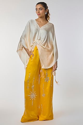 Mango Yellow Blended Linen Trousers by Dilnaz Karbhary