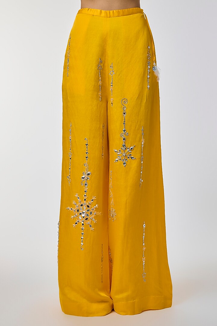 Mango Yellow Blended Linen Trousers by Dilnaz Karbhary at Pernia's Pop Up Shop