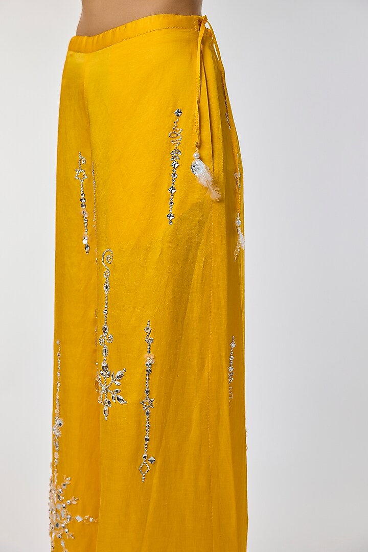 Mango Yellow Blended Linen Trousers by Dilnaz Karbhary at Pernia's Pop Up Shop