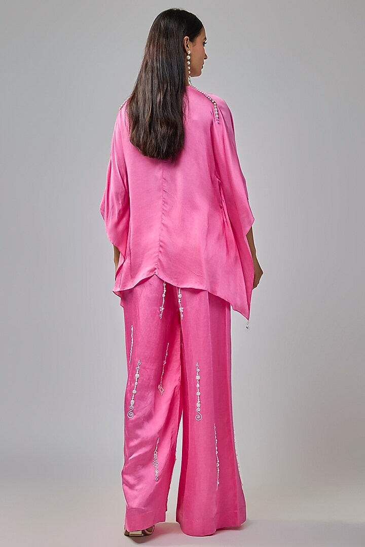 Pop Pink Blended Satin Trousers by Dilnaz Karbhary at Pernia's Pop Up Shop
