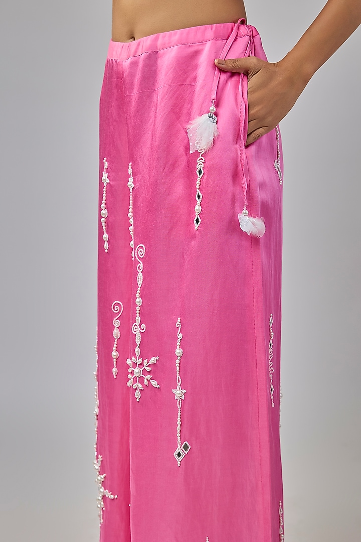 Pop Pink Blended Satin Trousers by Dilnaz Karbhary at Pernia's Pop Up Shop