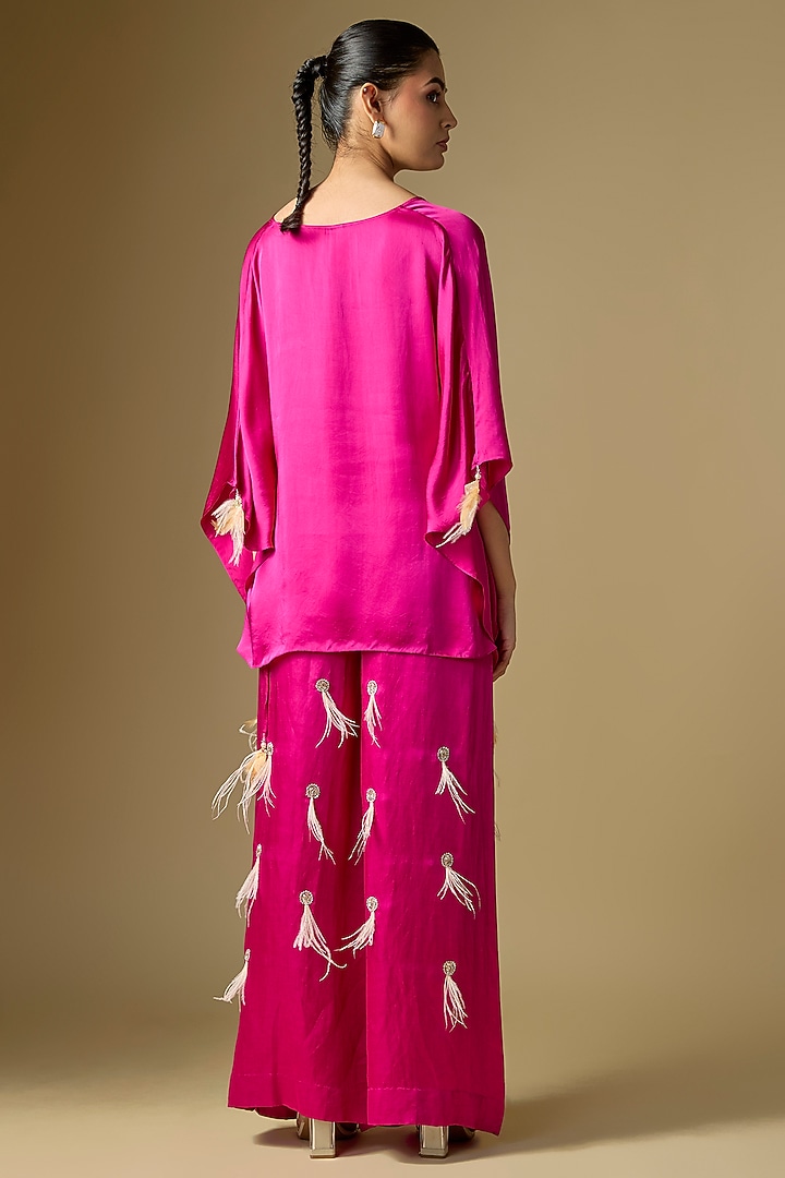 Jamun-Colored Blended Satin Trousers by Dilnaz Karbhary at Pernia's Pop Up Shop