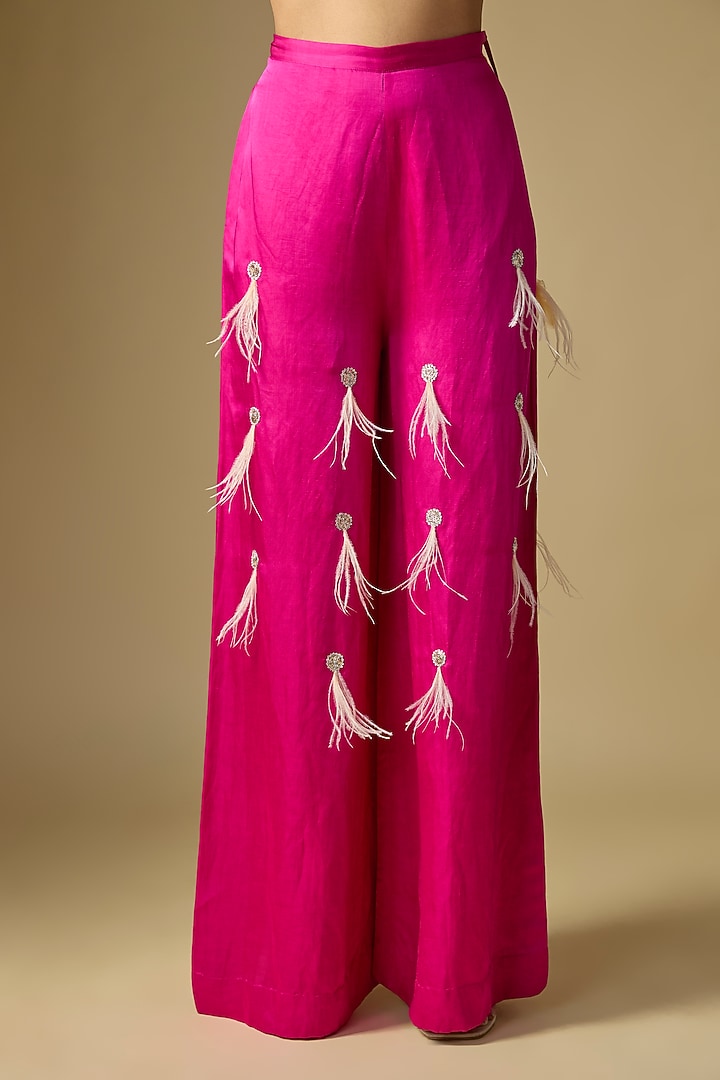 Jamun-Colored Blended Satin Trousers by Dilnaz Karbhary at Pernia's Pop Up Shop