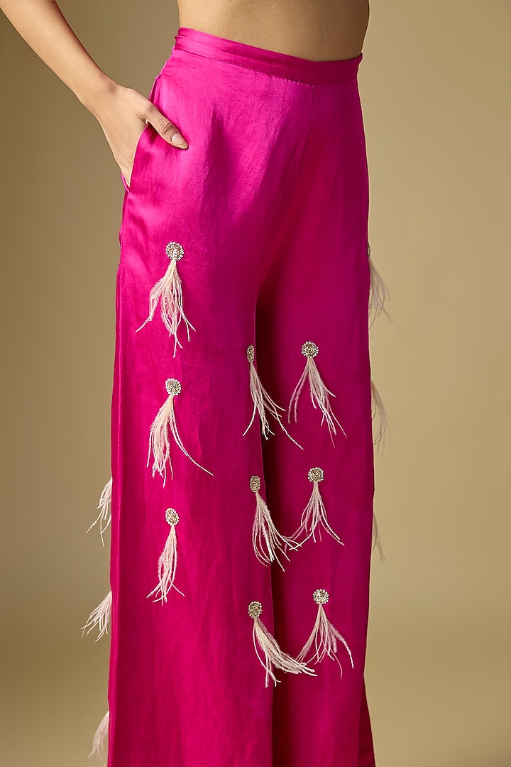 Jamun-Colored Blended Satin Trousers by Dilnaz Karbhary at Pernia's Pop Up Shop
