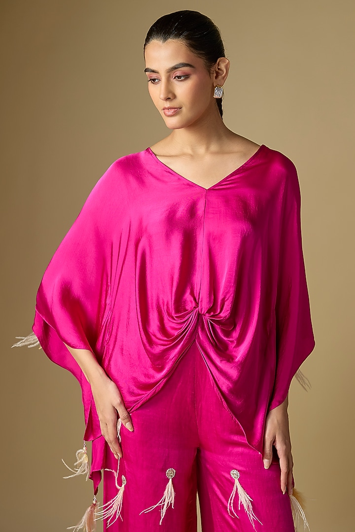 Jamun-Colored Blended Satin Trousers by Dilnaz Karbhary at Pernia's Pop Up Shop