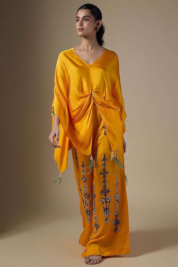 Chrome Yellow Linen Trousers by Dilnaz Karbhary at Pernia's Pop Up Shop