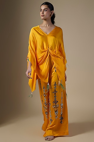 Chrome Yellow Linen Trousers by Dilnaz Karbhary
