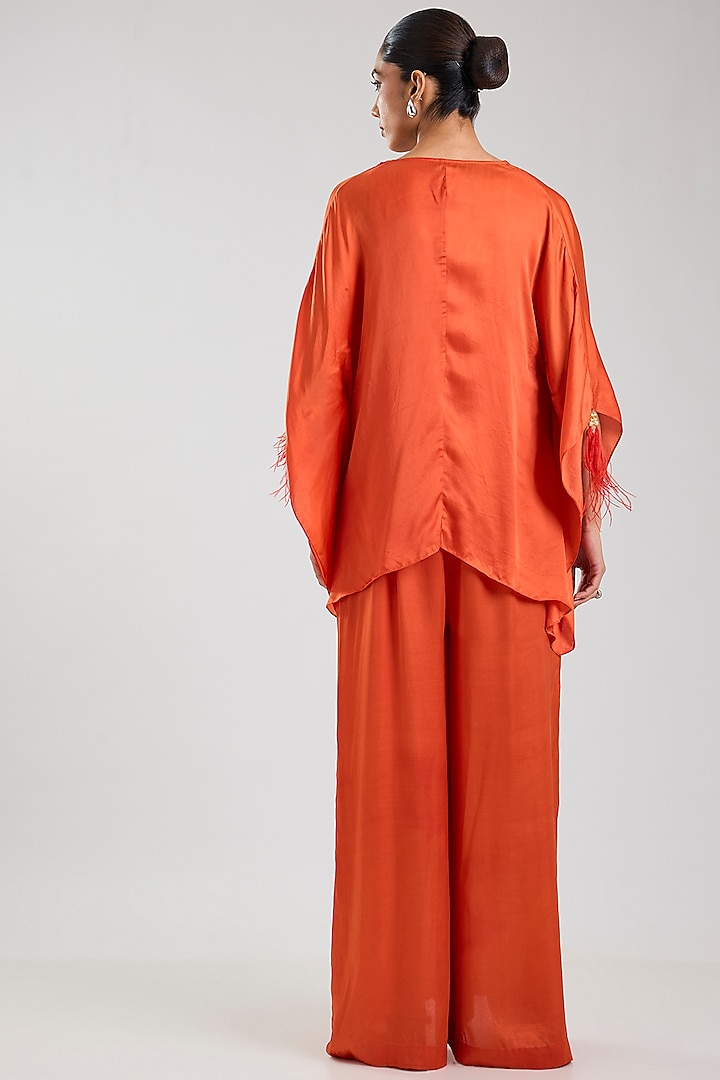 Red Blended Satin Jumpsuit With Kaftan by Dilnaz Karbhary at Pernia's Pop Up Shop