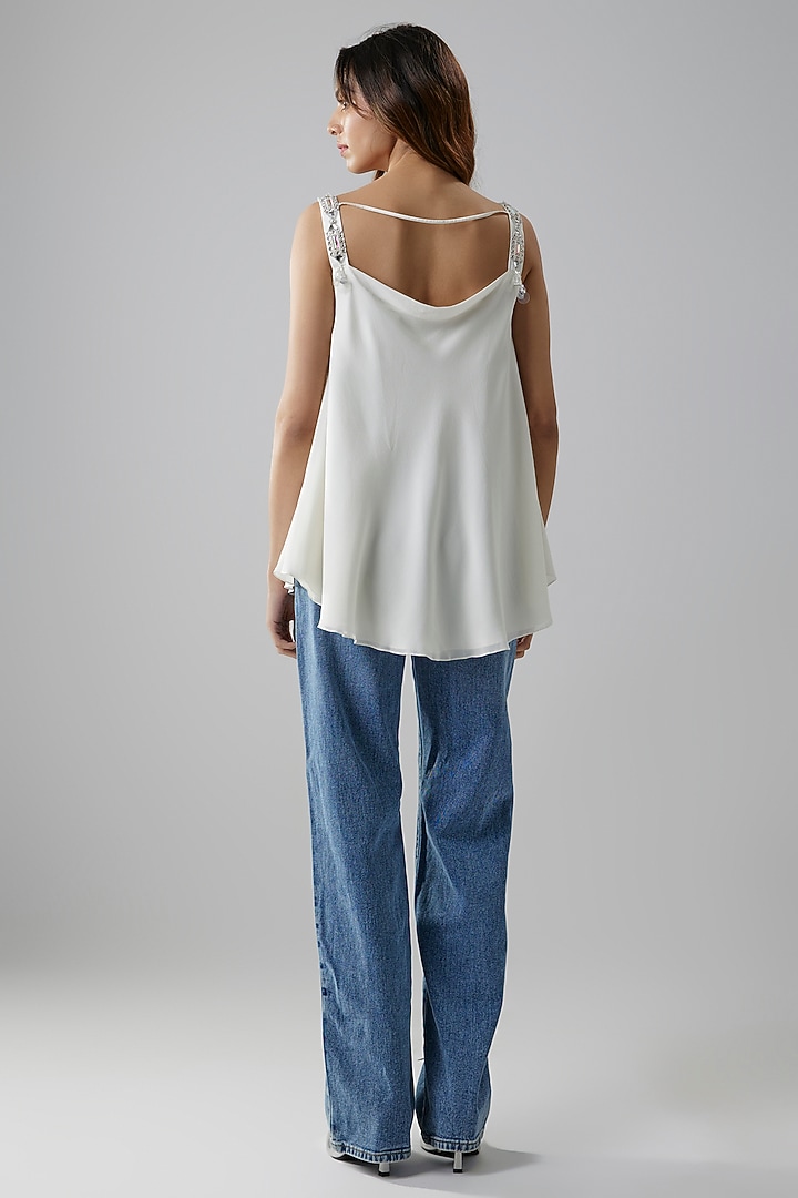 White Net Georgette & Poly Satin Hand Embroidered Camisole by Dilnaz Karbhary at Pernia's Pop Up Shop