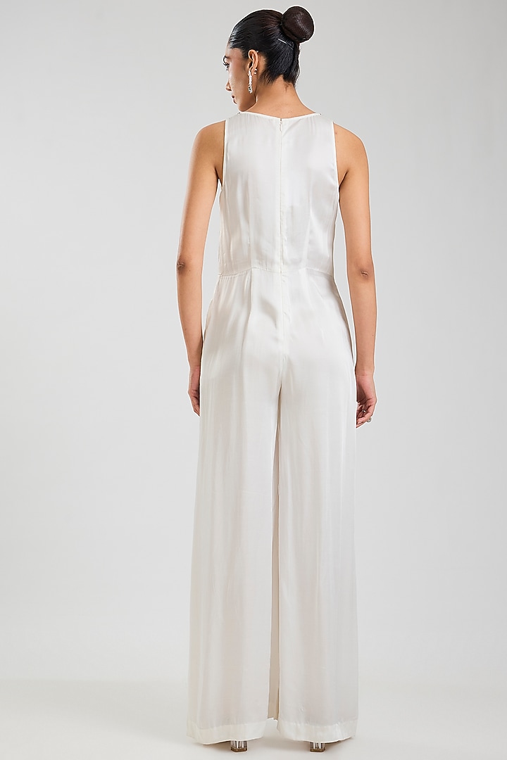 White Blended Satin Jumpsuit With Kaftan by Dilnaz Karbhary at Pernia's Pop Up Shop