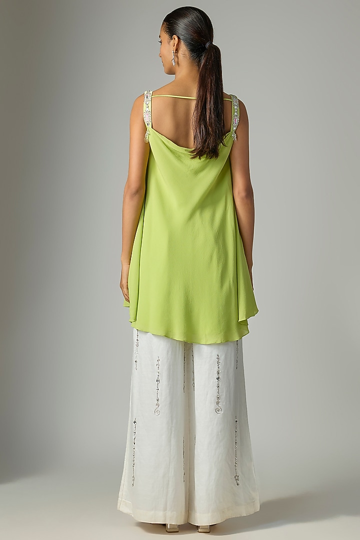 Green Georgette & Poly Satin Camisole Vacation Dress by Dilnaz Karbhary at Pernia's Pop Up Shop