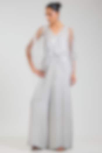 Grey Blended Satin Jumpsuit With Kaftan by Dilnaz Karbhary at Pernia's Pop Up Shop