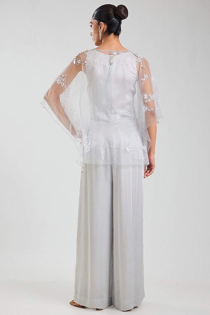 Grey Blended Satin Jumpsuit With Kaftan by Dilnaz Karbhary at Pernia's Pop Up Shop