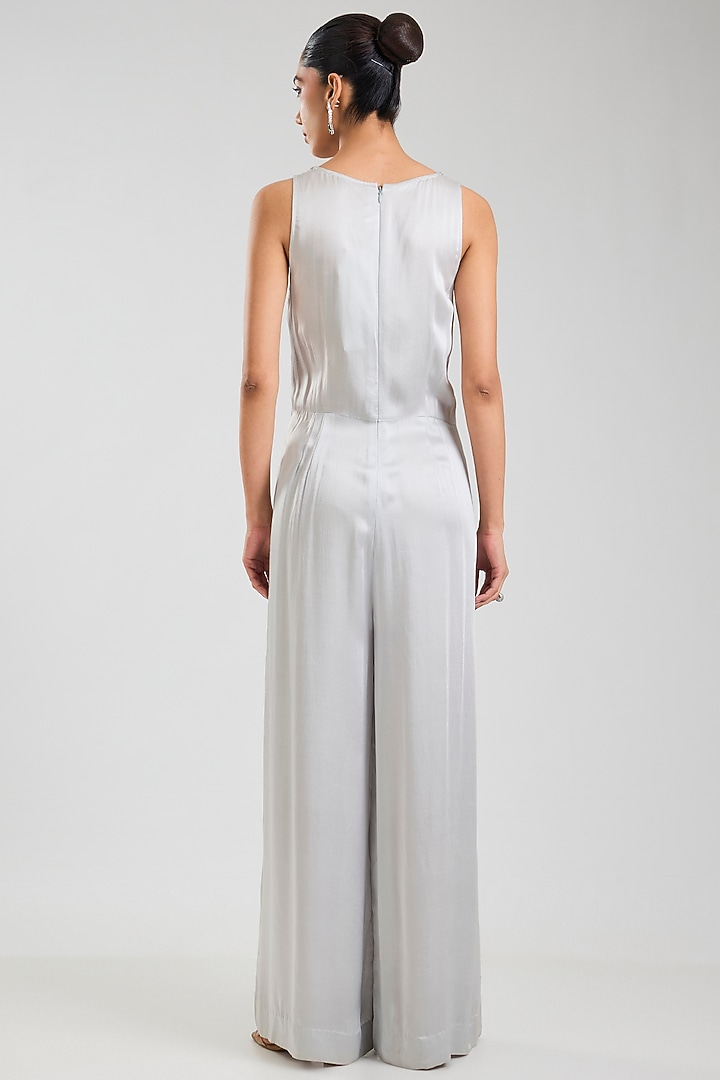 Grey Blended Satin Jumpsuit With Kaftan by Dilnaz Karbhary at Pernia's Pop Up Shop