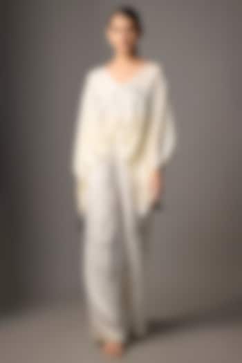 White Blended Linen Trousers by Dilnaz Karbhary at Pernia's Pop Up Shop