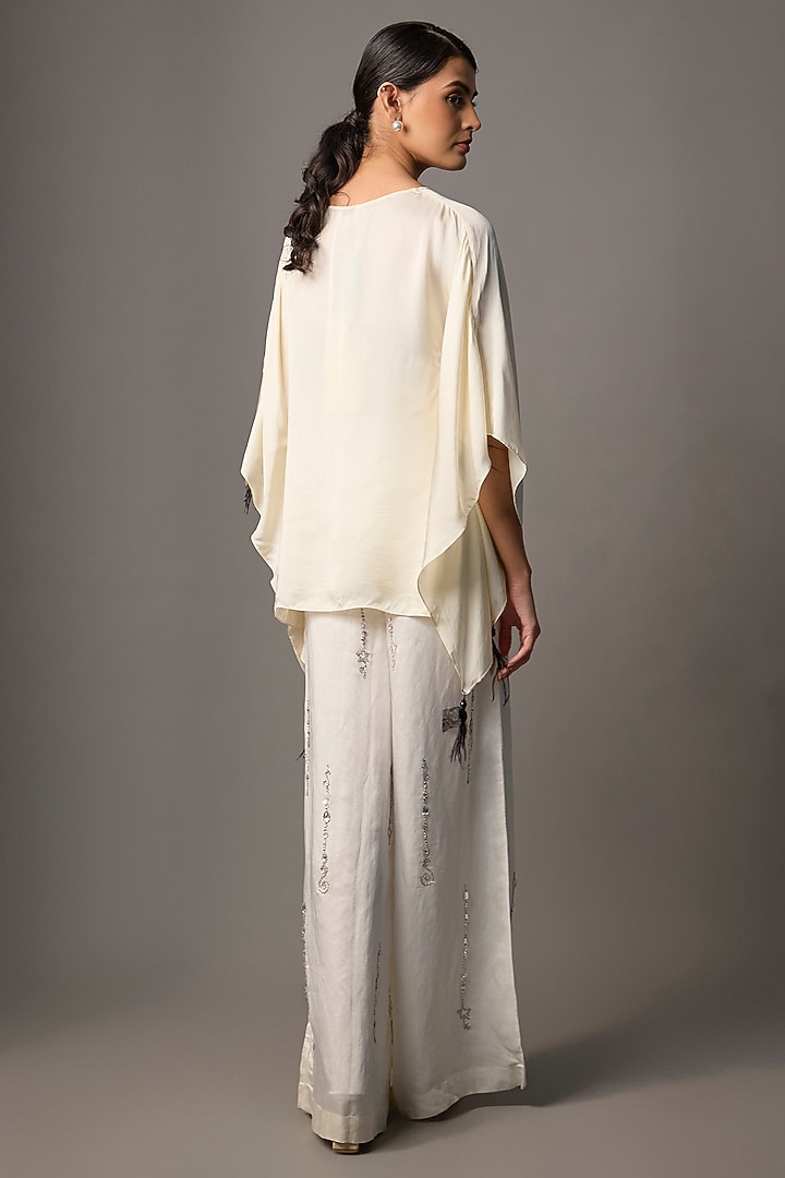 White Blended Linen Trousers by Dilnaz Karbhary at Pernia's Pop Up Shop