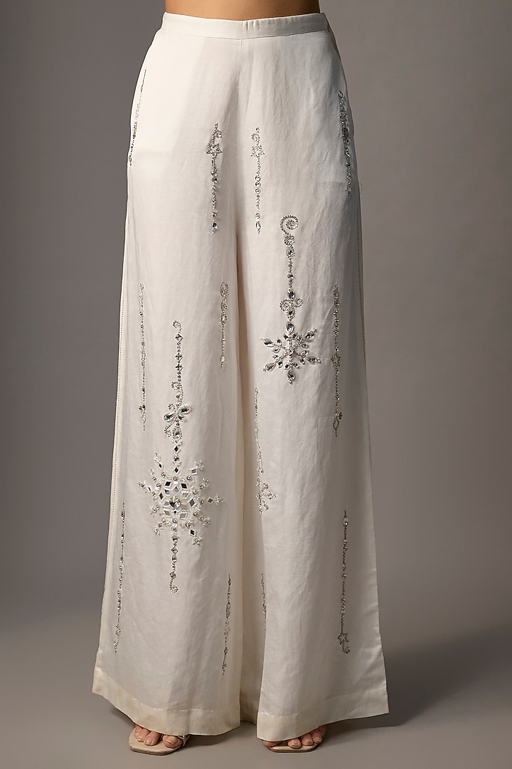 White Blended Linen Trousers by Dilnaz Karbhary at Pernia's Pop Up Shop