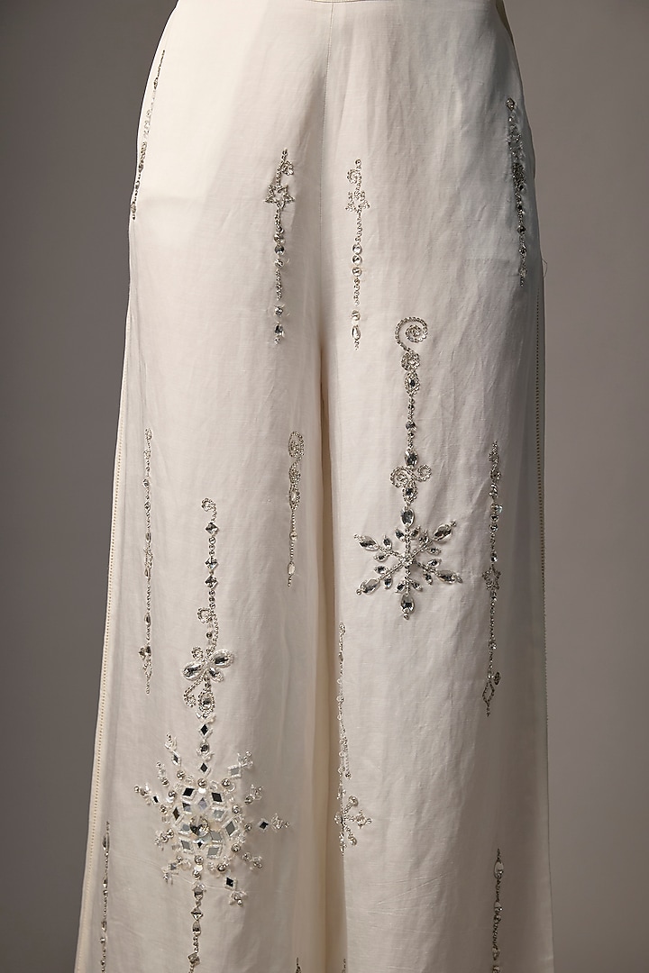 White Blended Linen Trousers by Dilnaz Karbhary at Pernia's Pop Up Shop