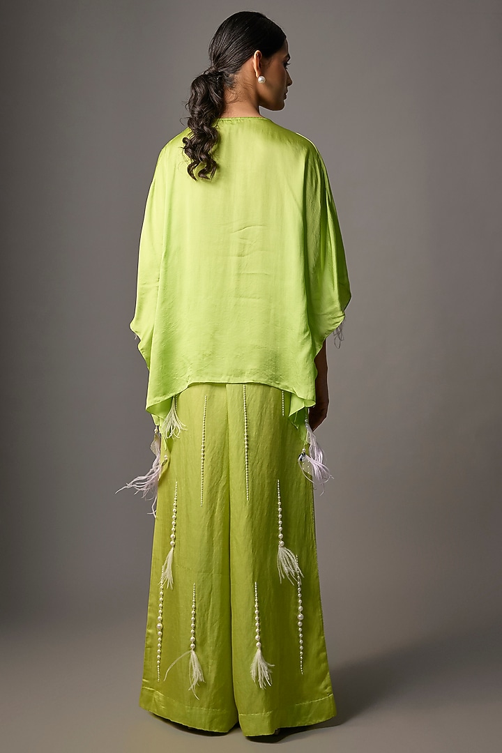 Green Blended Linen Trousers by Dilnaz Karbhary at Pernia's Pop Up Shop
